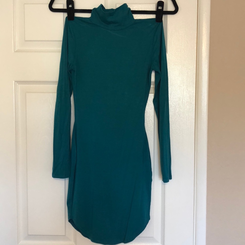 Misguided Teal long Sleeve Turtleneck Body con